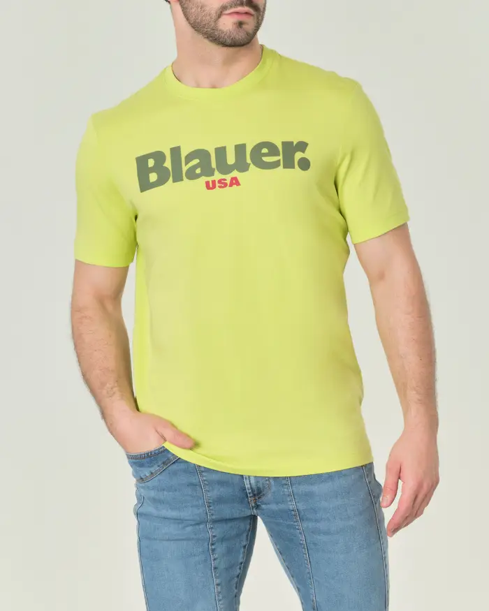 T-shirt gialla in puro cotone con maxi logo Blauer in contrasto