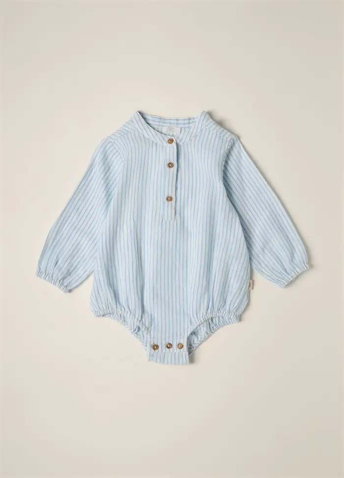 Blukids Body Camicia Misto Lino Iana Neonato, Azzurro chiaro