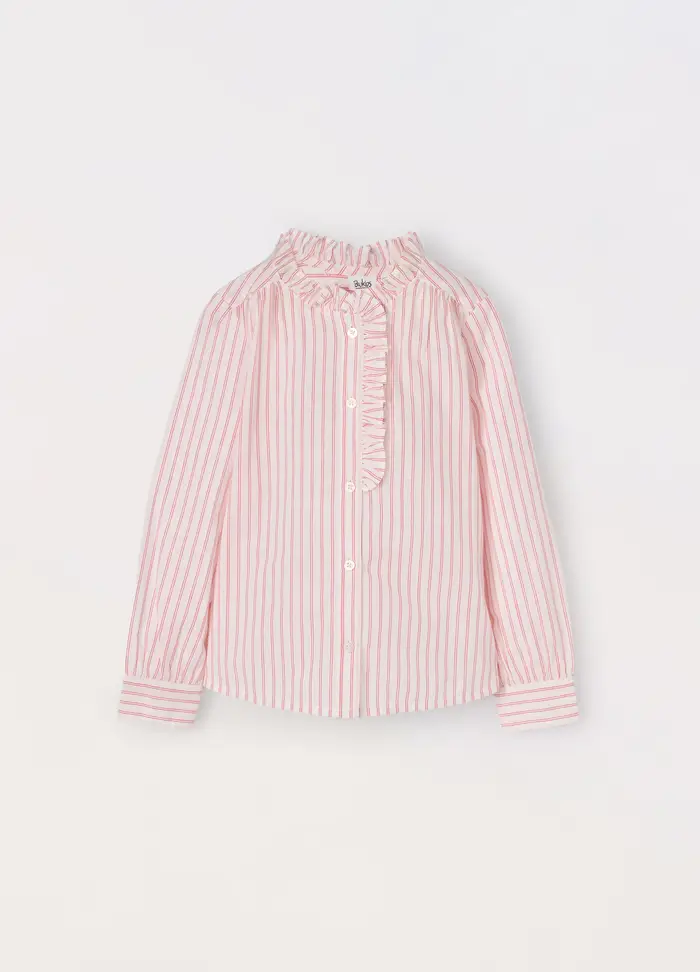 Camicia In Popeline Di Puro Cotone Bambina, Bianco/Rosa