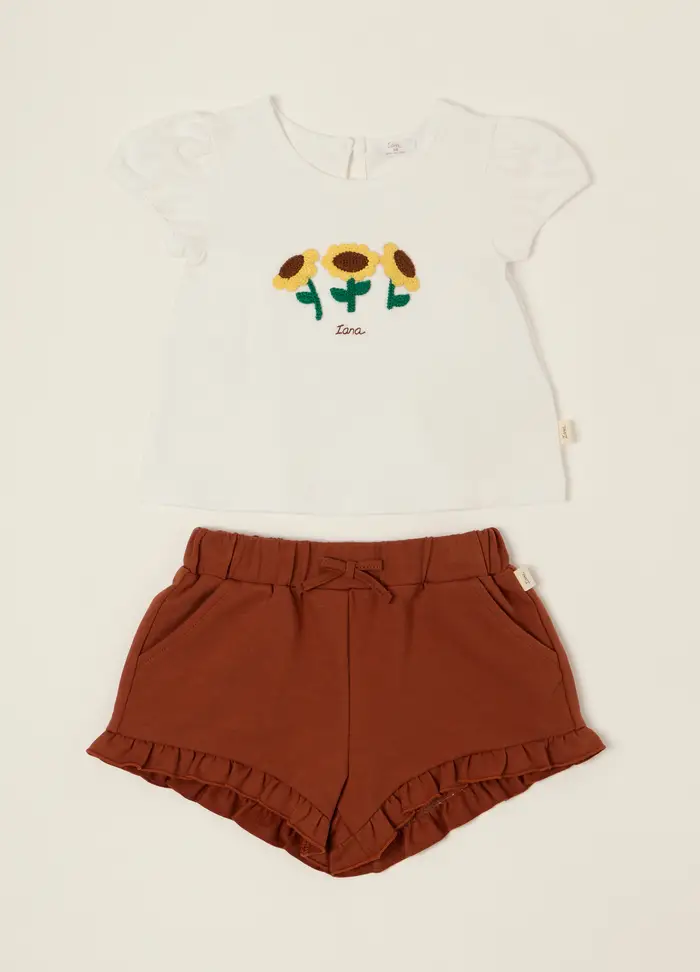Jogging Set In Jersey Di Cotone Stretch Iana, Neonata, Bianco/Marrone
