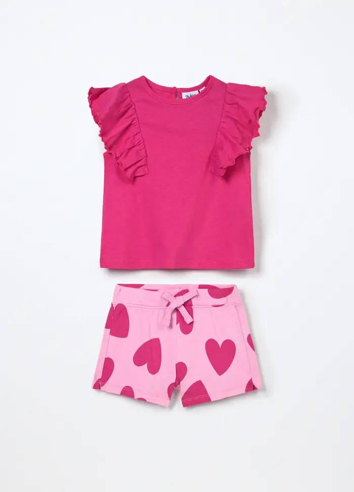 Blukids Jogging Set In Jersey Di Misto Cotone Neonata, Bambina, Rosa fuxia