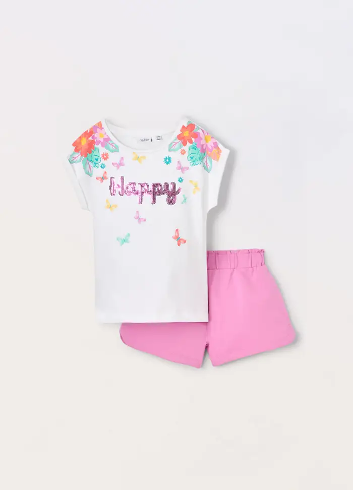 Jogging Set In Jersey Di Puro Cotone Bambina, Rosa scuro