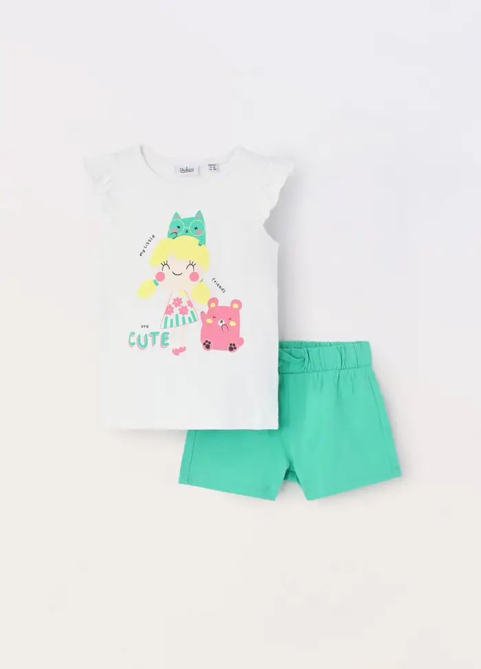 Blukids Jogging Set In Jersey Di Puro Cotone Neonata, Bambina, Bianco/Verde