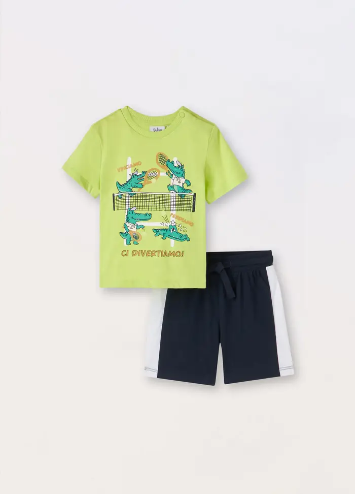 Jogging Set In Jersey Di Puro Cotone Neonato, Bambino, Verde chiaro