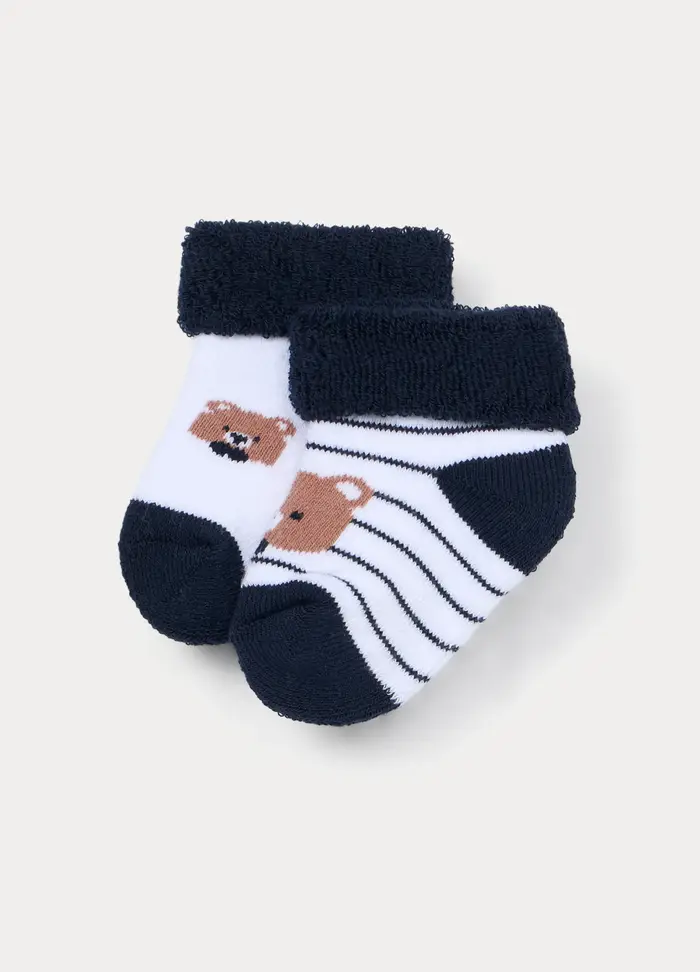 Pack 2 Calzini In Spugna Di Cotone Stretch Neonato, Bianco/Blu