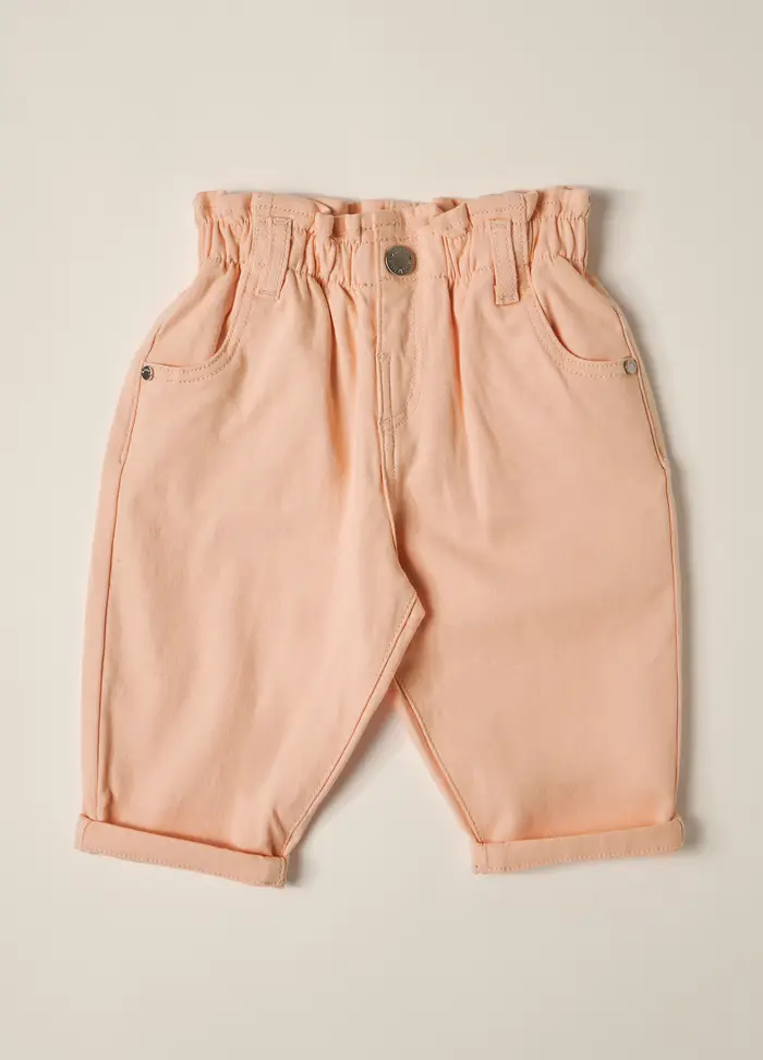 Blukids Pantaloni Paperbag In Twill Di Cotone Stretch Iana Neonata, Arancione chiaro