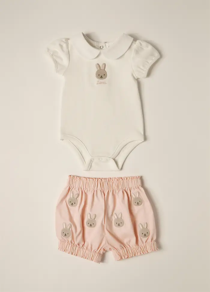 Blukids Set Neonato Con Body E Gonna In Cotone, Neonata, Rosa/Bianco