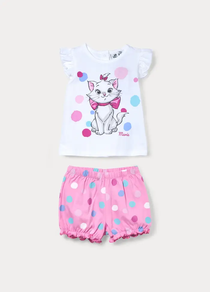 Set Pigiama Corto Disney In Puro Cotone, Neonata, Bianco/Rosa