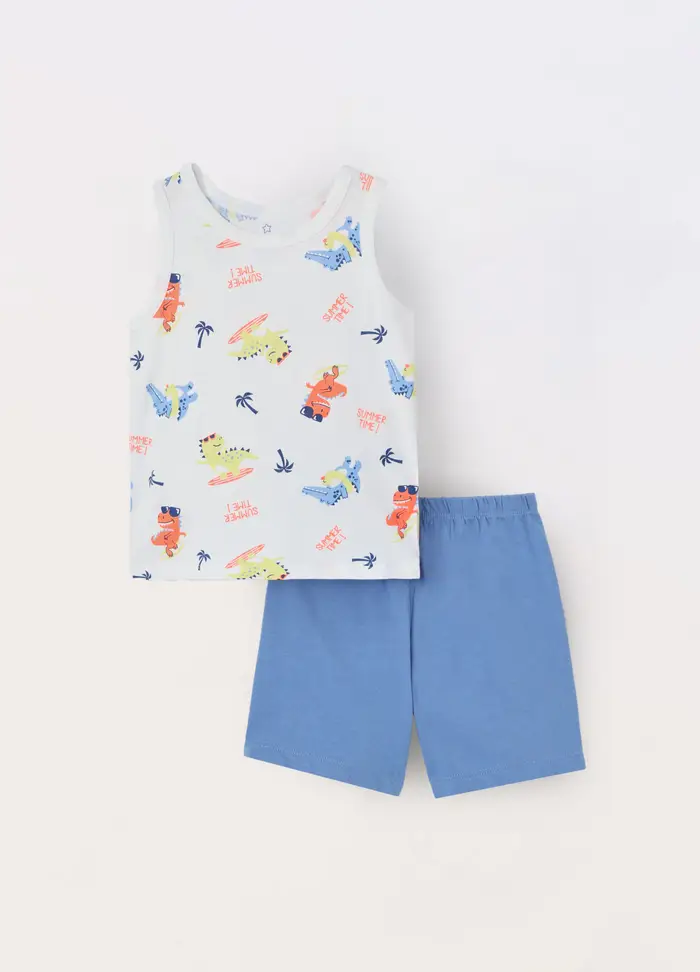 Blukids Set Pigiama Corto In Puro Cotone Neonato, Azzurro chiaro
