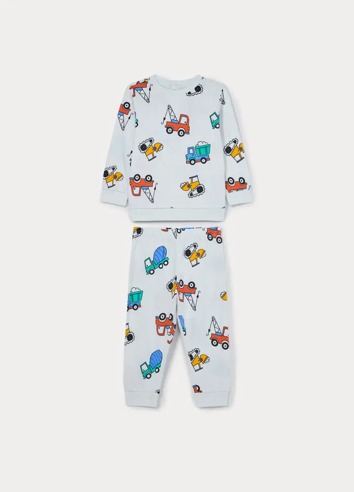 Set Pigiama Lungo In Jersey Di Puro Cotone, Neonato, Bianco