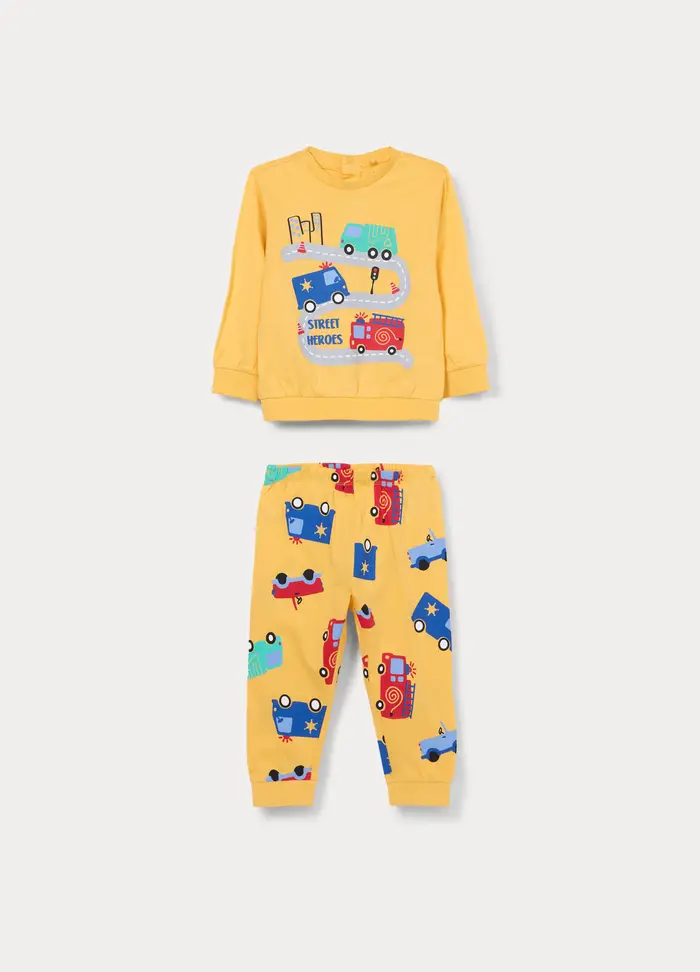 Blukids Set Pigiama Lungo In Jersey Di Puro Cotone, Neonato, Giallo banana