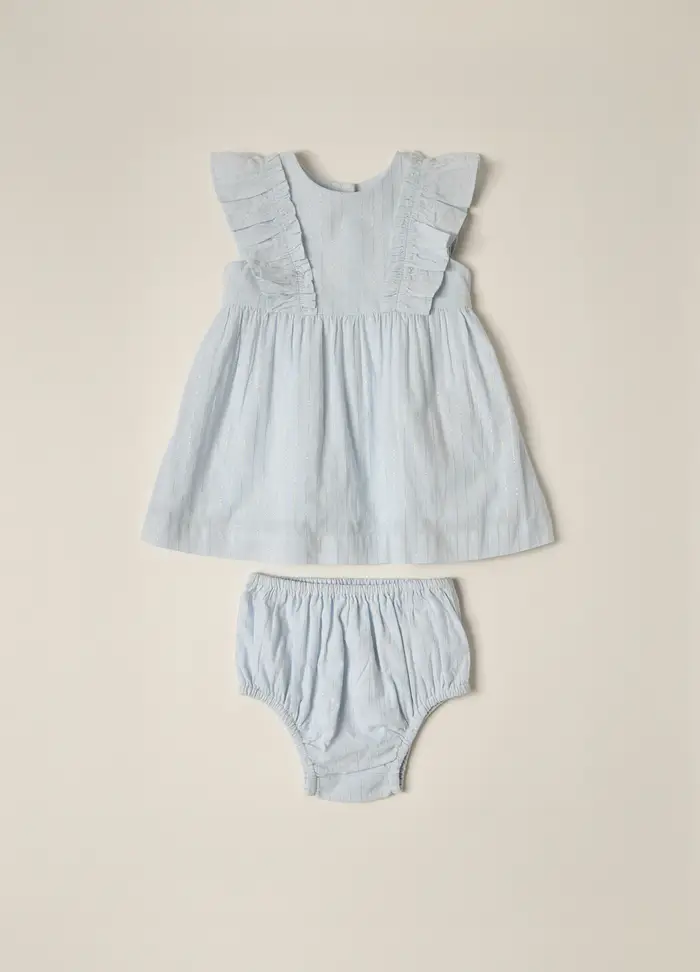 Blukids Set Vestito + Shorts In Cotone Con Filo Lurex Iana Neonata, Azzurro chiaro
