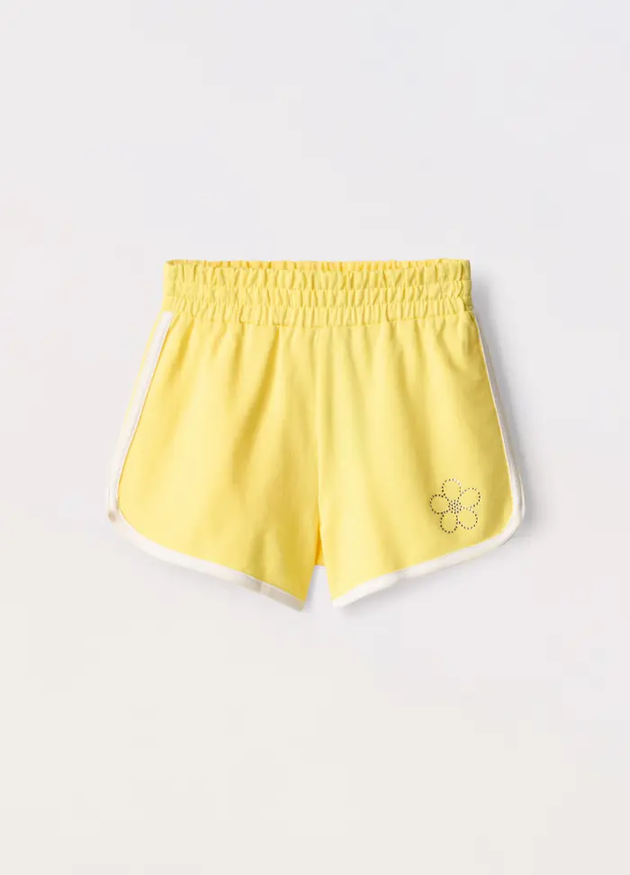 Shorts In Jersey Di Puro Cotone Bambina, Giallo limone