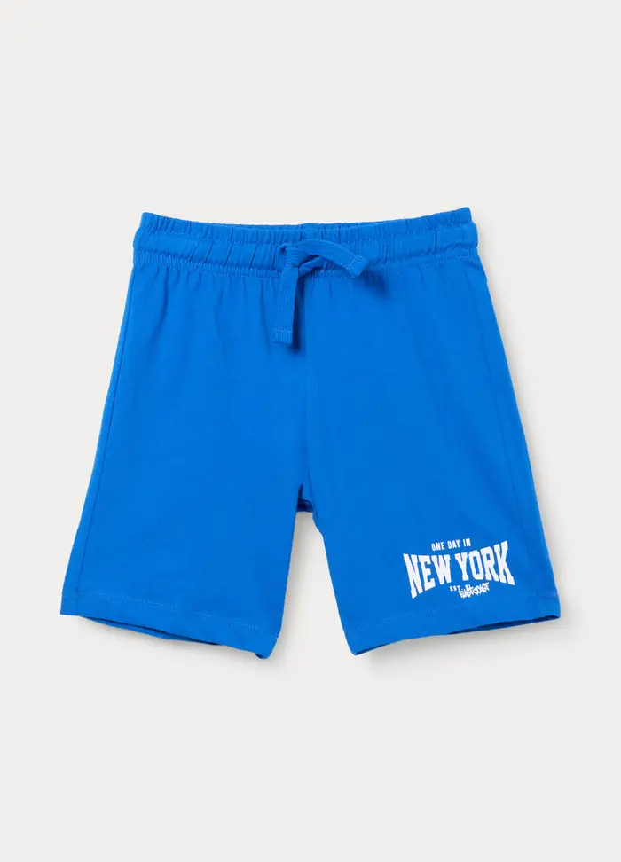 Shorts In Jersey Di Puro Cotone Bambino, Blu elettrico