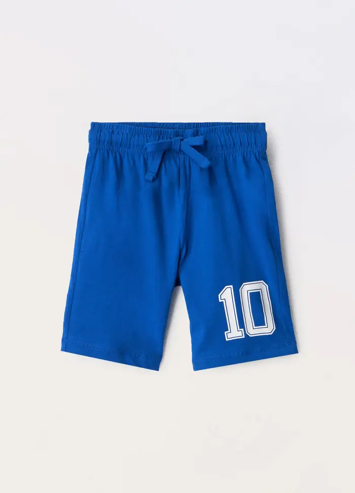 Shorts In Jersey Di Puro Cotone Bambino, Blu elettrico