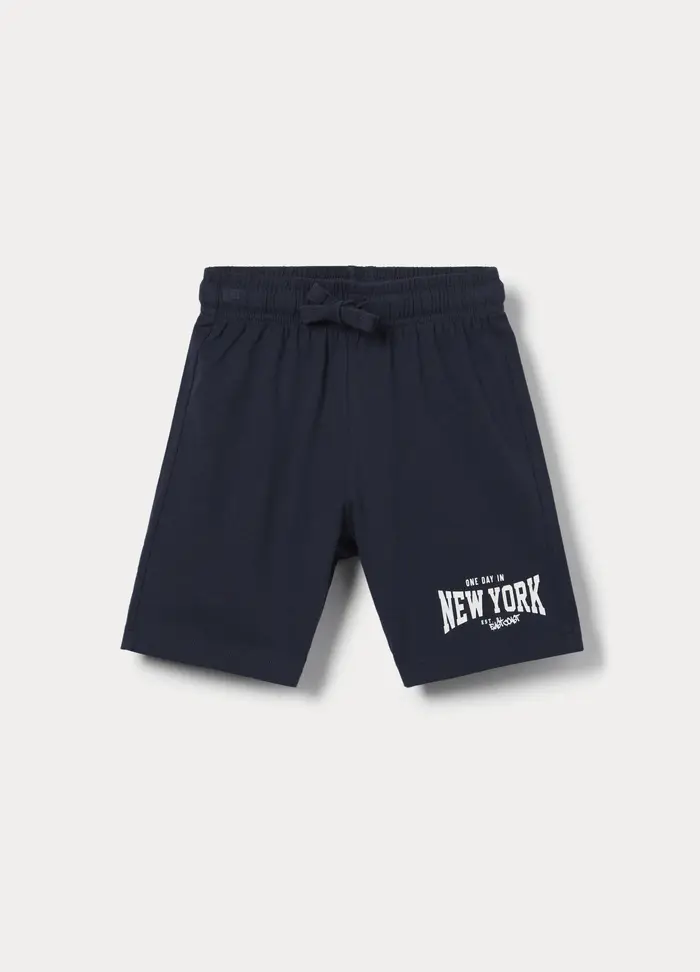 Shorts In Jersey Di Puro Cotone Bambino, Blu scuro