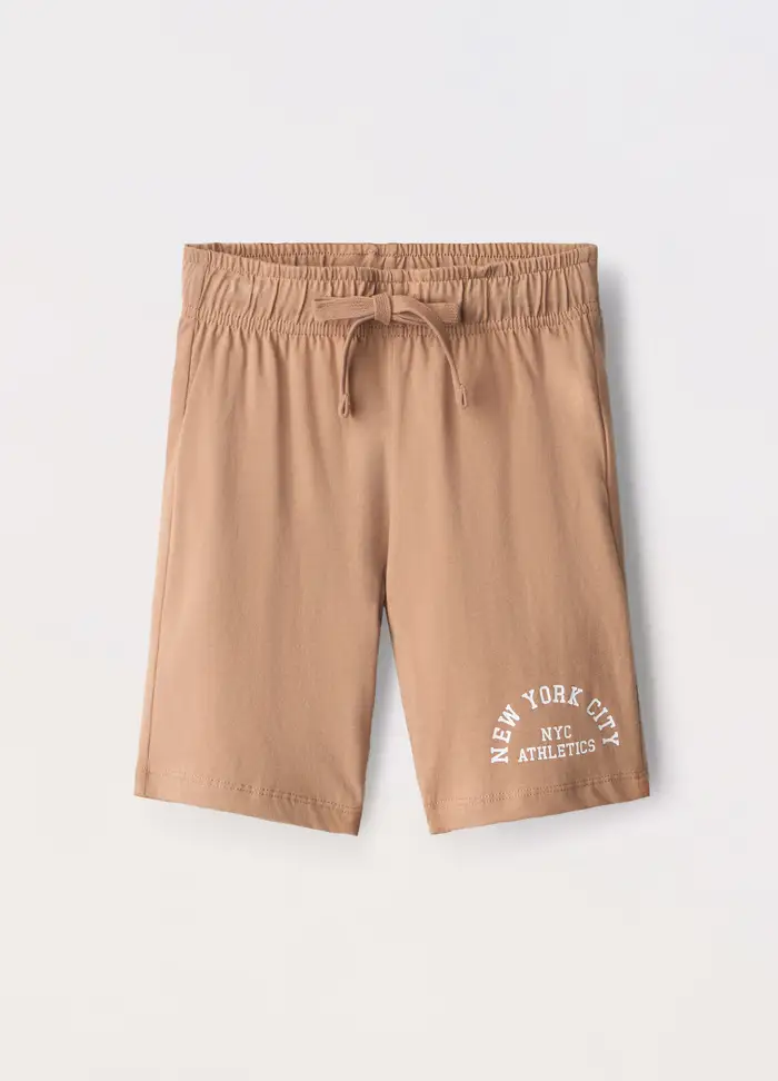 Shorts In Jersey Di Puro Cotone Bambino, Marrone chiaro