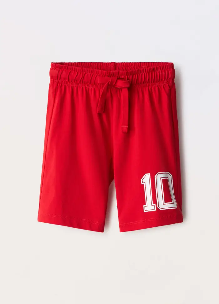 Shorts In Jersey Di Puro Cotone Bambino, Rosso aragosta