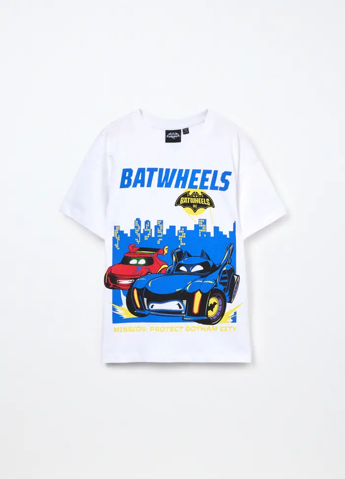 T-shirt Batwheels In Jersey Di Puro Cotone Bambino, Bianco