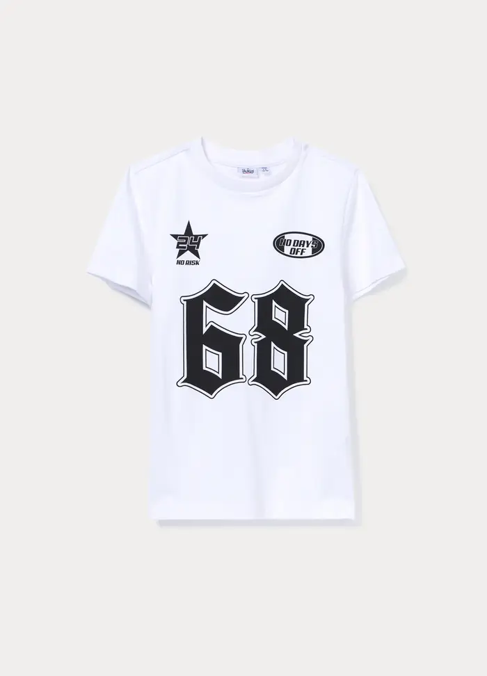 T-shirt Girocollo In Jersey Di Puro Cotone Ragazzo, Bambino, Bianco gesso