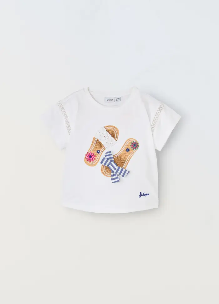 T-shirt In Jersey Di Puro Cotone Bambina, Bianco