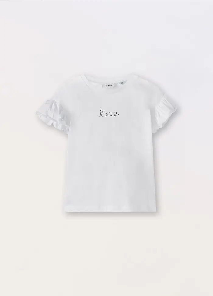 T-shirt In Jersey Di Puro Cotone Bambina, Bianco gesso