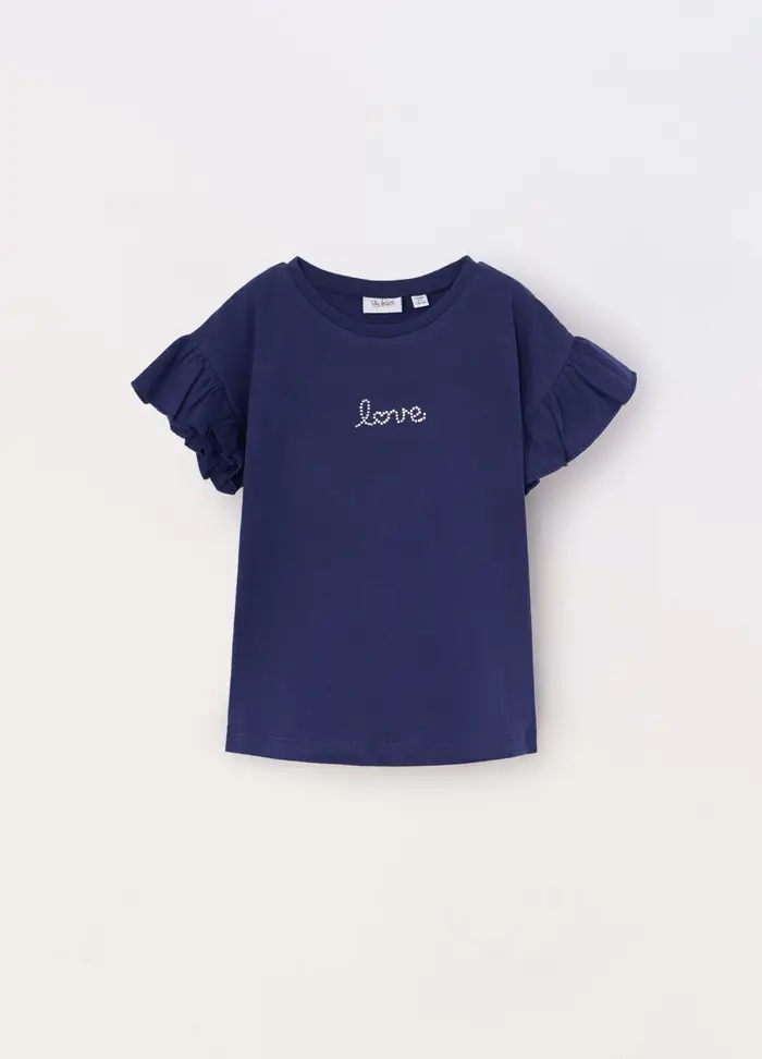 T-shirt In Jersey Di Puro Cotone Bambina, Blu scuro