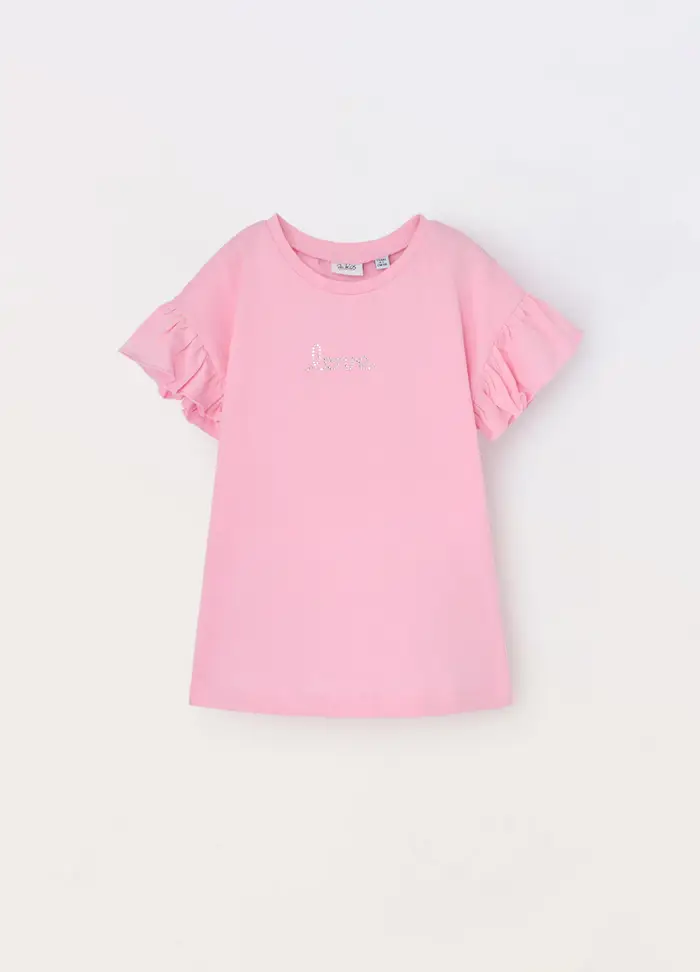 T-shirt In Jersey Di Puro Cotone Bambina, Rosa chiaro