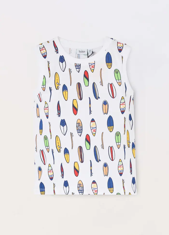 T-shirt Smanicata In Jersey Di Puro Cotone Bambino, Bianco