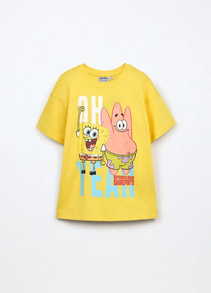 T-shirt Spongebob In Jersey Di Puro Cotone Bambino, Giallo limone