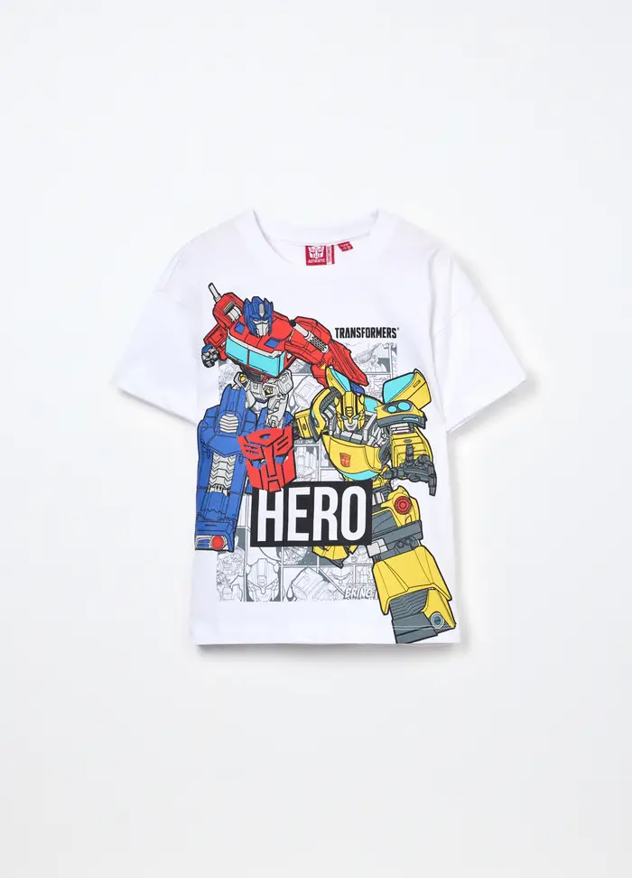T-shirt Transformer In Jersey Di Puro Cotone Bambino, Bianco