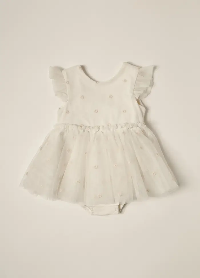 Vestito Con Gonna In Tulle Iana Neonata, Bianco gesso