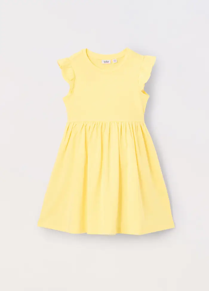 Vestito In Jersey Di Puro Cotone Bambina, Giallo limone
