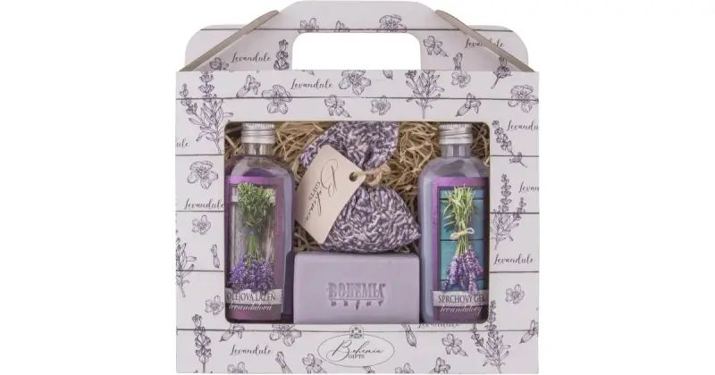Bohemia gifts & Cosmetics Confezione Regalo Per Il Corpo Gel Doccia 100 Ml + Olio Da Bagno 100 Ml + Sapone 100 G + Lavanda Profuma
