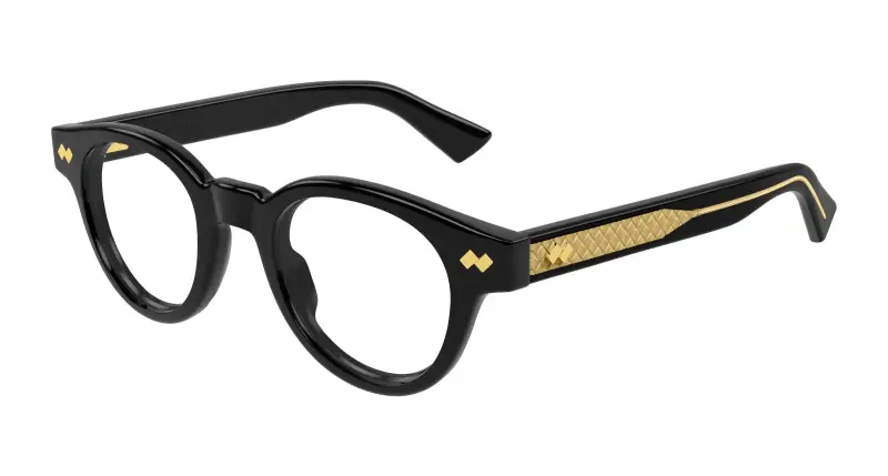 Bottega Veneta Unisex BV1443O 001 Montature da vista Acetato Nero Trasparente Rotonda