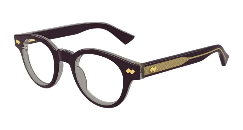 Bottega Veneta Unisex BV1443O 004 Montature da vista Acetato Viola Trasparente Rotonda