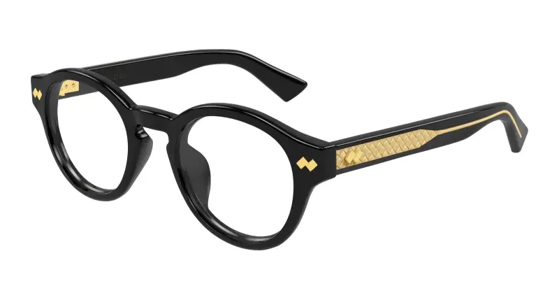 Bottega Veneta Unisex BV1444OA 001 Montature da vista Acetato Nero Trasparente Rotonda