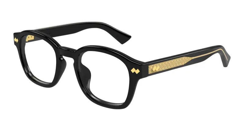 Bottega Veneta Unisex BV1445OA 001 Montature da vista Acetato Nero Trasparente Rotonda
