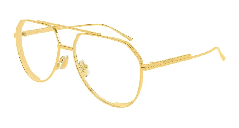 Bottega Veneta Unisex BV1465S 005 Occhiali da sole Metallo Oro Trasparente Pilot