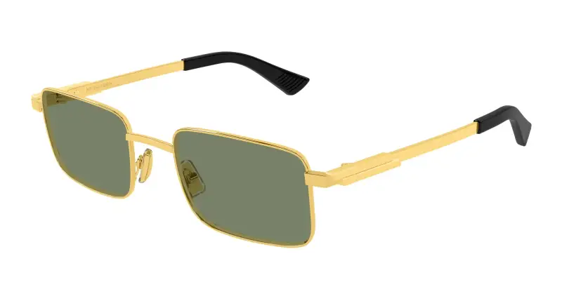 Bottega Veneta Unisex BV1469S 004 Occhiali da sole Metallo Oro Verde Squadrata