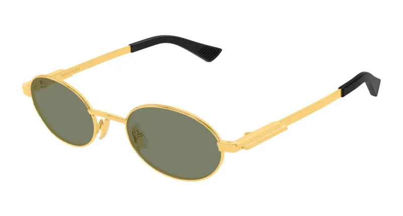 Bottega Veneta Unisex BV1470S 004 Occhiali da sole Metallo Oro Verde Rotonda