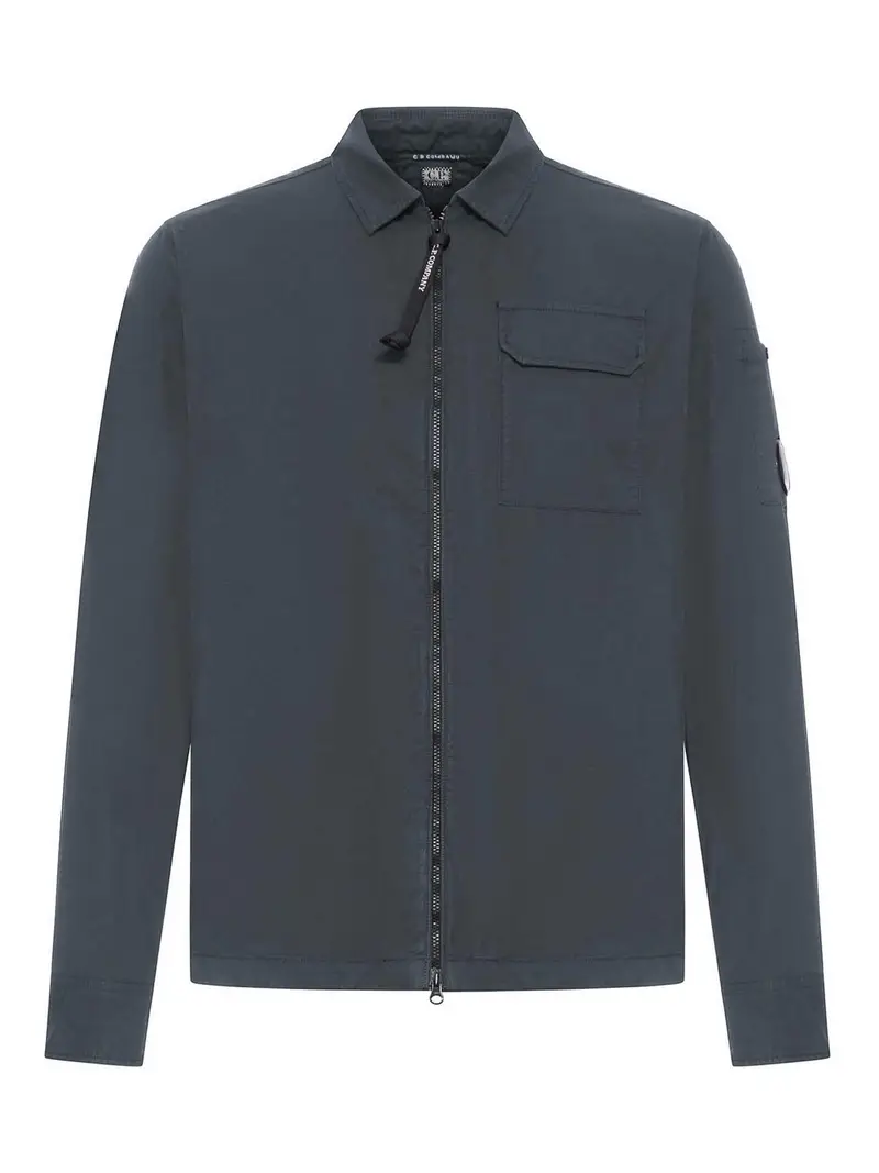C P Company Sovracamicia in Gabardine Organica Grigio