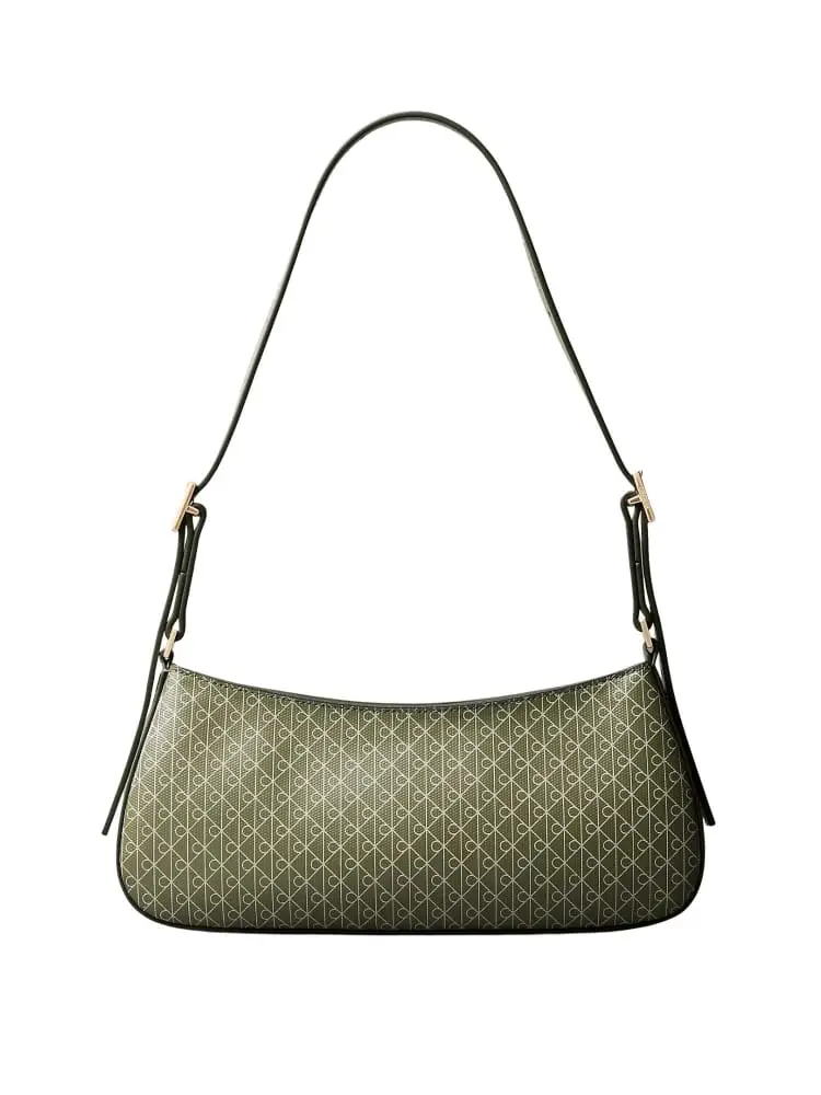 Calvin Klein borsa a spalla donna in ecopelle verde con logo emblem all-over