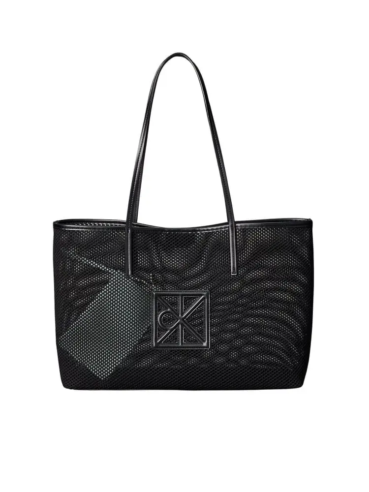 Calvin Klein borsa tote donna in rete nera con pochette
