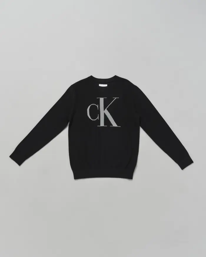 Maglia Calvin Klein nera in cotone con maxi logo salvia