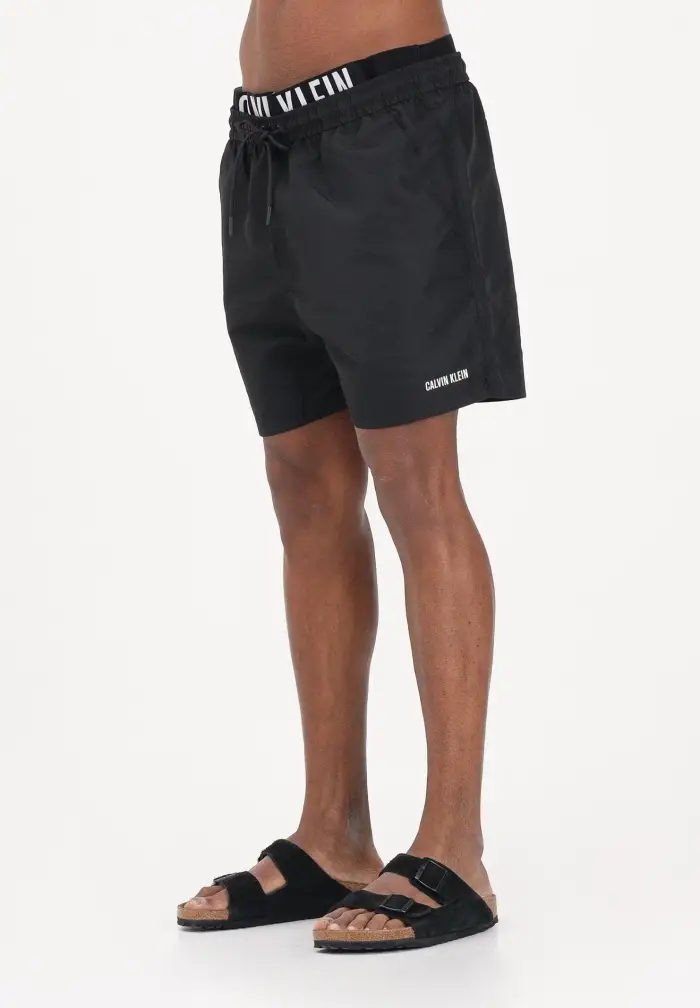 Shorts mare nero da uomo con elastico logato