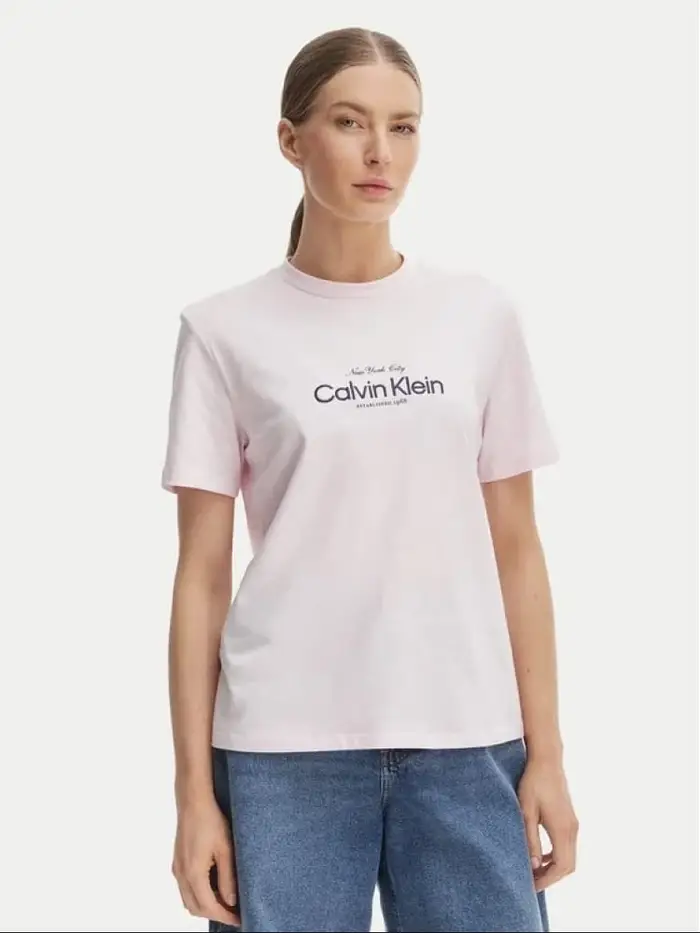 Calvin Klein tshirt rosa donna logo sul davanti