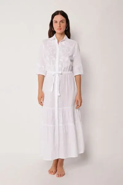 Abito Lungo Ricamato Donna Bianco