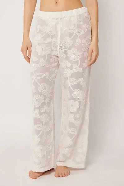 Pantaloni in Pizzo Donna Bianco