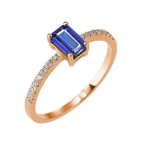 cappagli gioielli anello in oro rosa con zaffiro taglio ottagonale e diamanti